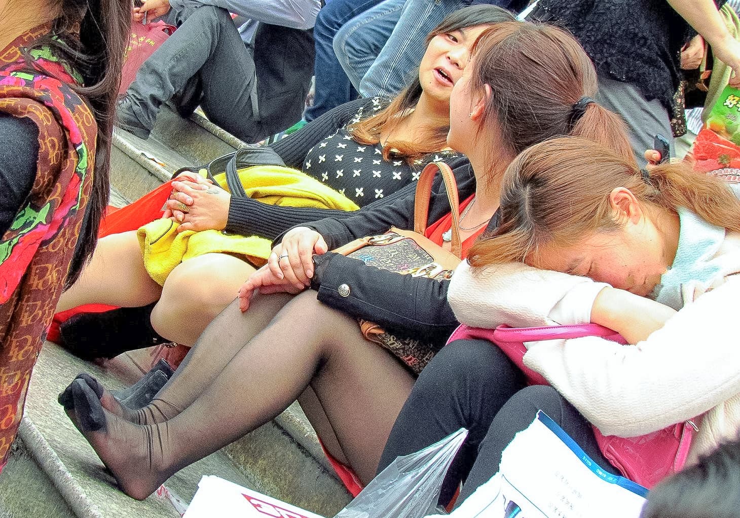 Black pantyhose at curb